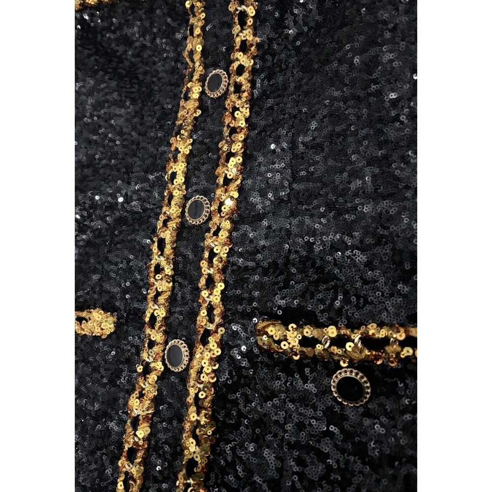 Miss Rosier Eulalia black embellished mini dress Sz S Sequin Gold Party Cocktail - Picture 9 of 16